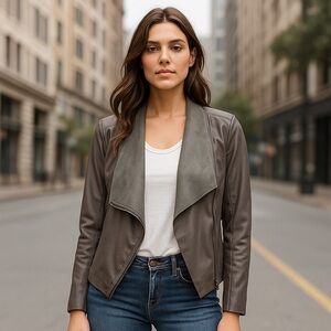 BLANK NYC Jacket Womens Small Gray Faux Leather & Suede Moto Baddie Style NWOT